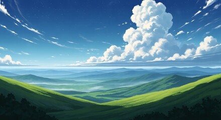 Fototapeta premium Serene Mountain Landscape Under a Cloudy Sky.