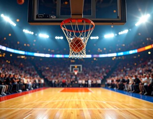 Basketball in a stadium, full of spectators