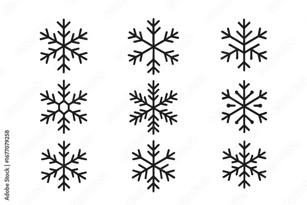 Poster snowflake icons set. winter line pictogram collection. editable stroke vector graphic. christmas new