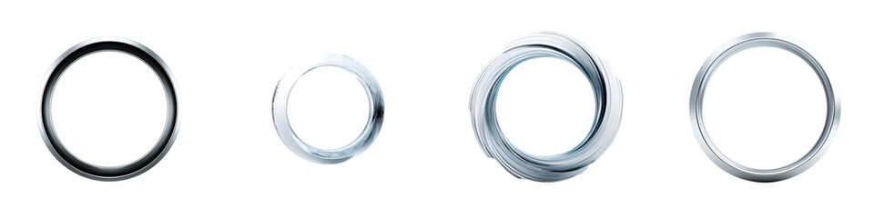 Abstract Metallic Rings Collection on White Background, Industrial Design