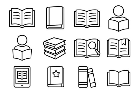Book and reading outline icon set. Vector symbols for education, library, learning. Ebook, literature, study icons. Editable stroke. Pictogram collection for knowledge.