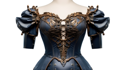 Victorian Inspired Navy Corset with Puff Sleeves Fashion isolated on white background