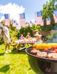 Backyard barbecue with friends under a summer sky