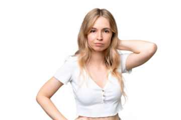 Young English woman over isolated background having doubts
