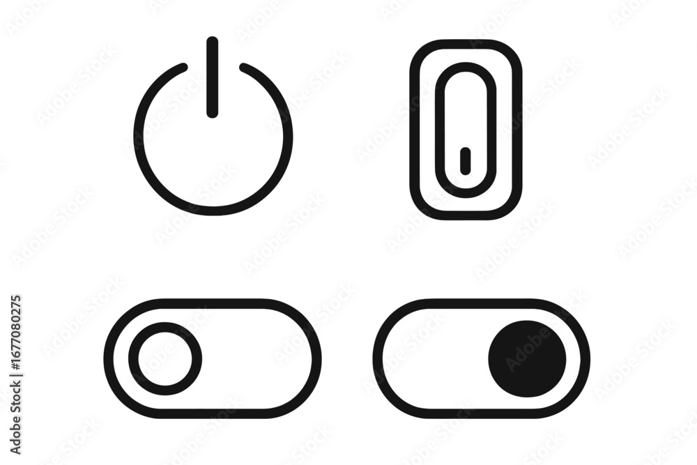 Poster on off switch line icon set. power button, toggle switch, slider for ui ux design. enable, disable, 