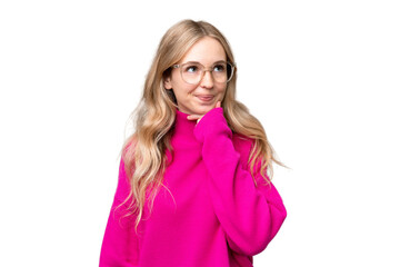 Young English woman over isolated background thinking an idea while looking up