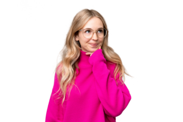 Young English woman over isolated background thinking an idea while looking up