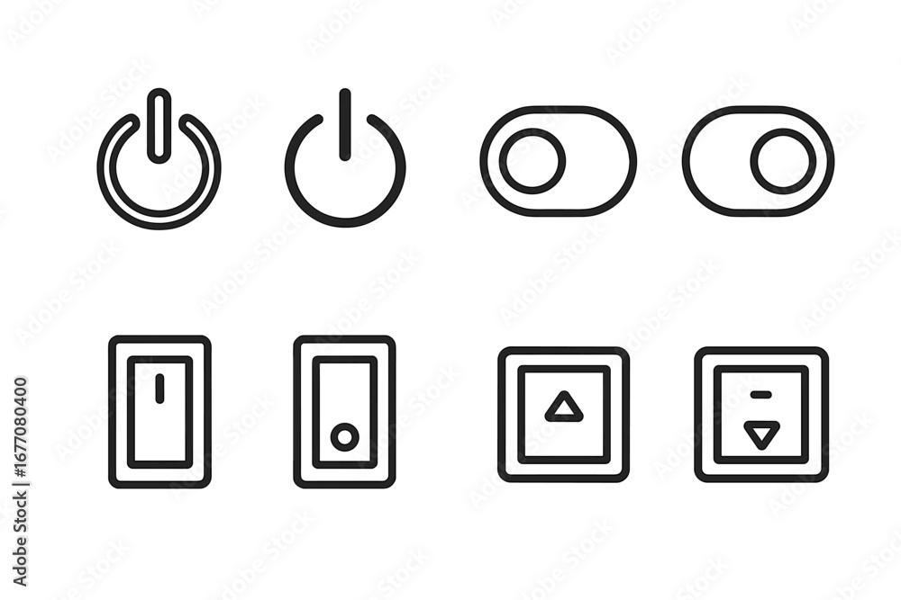Aufkleber on off switch thin line icon set. power button and toggle switch symbols. ui ux elements for web des