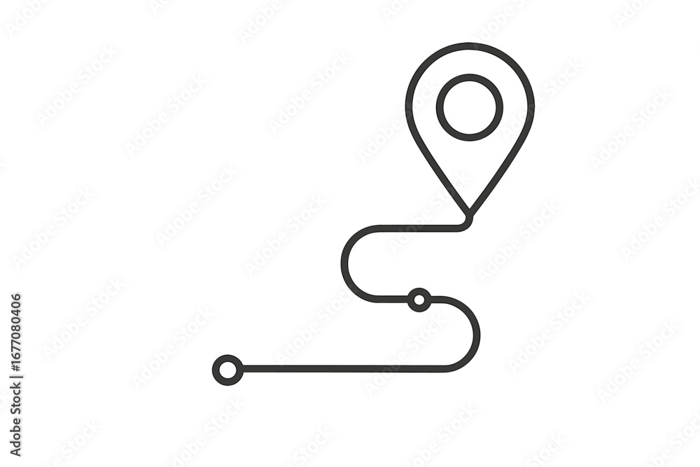 Aufkleber route with map pin. path from start to destination. journey and navigation concept. location marker,