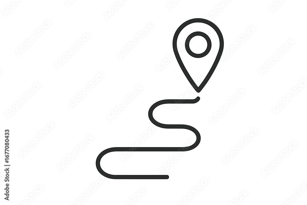 Aufkleber route icon with map pin. road to destination. journey path and location marker. gps navigation sign.