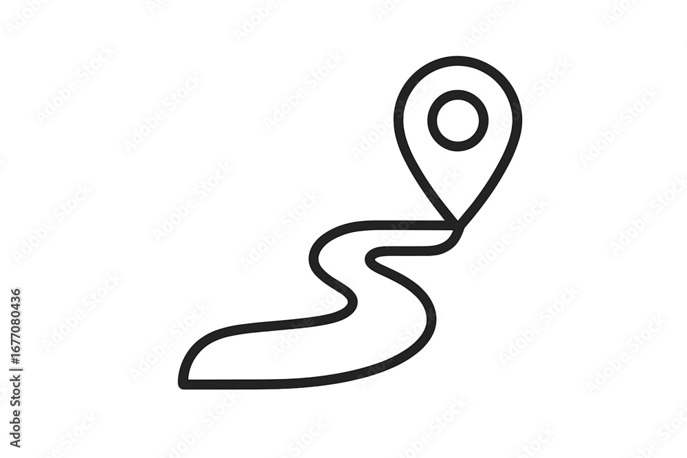 Aufkleber route icon with map pin. road to a destination point. gps navigation symbol. journey, trip or travel