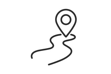 Route icon with map pin. Road map with location pointer. GPS navigation symbol for destination or journey. Minimalistic thin line vector for web, app, UI, UX design.