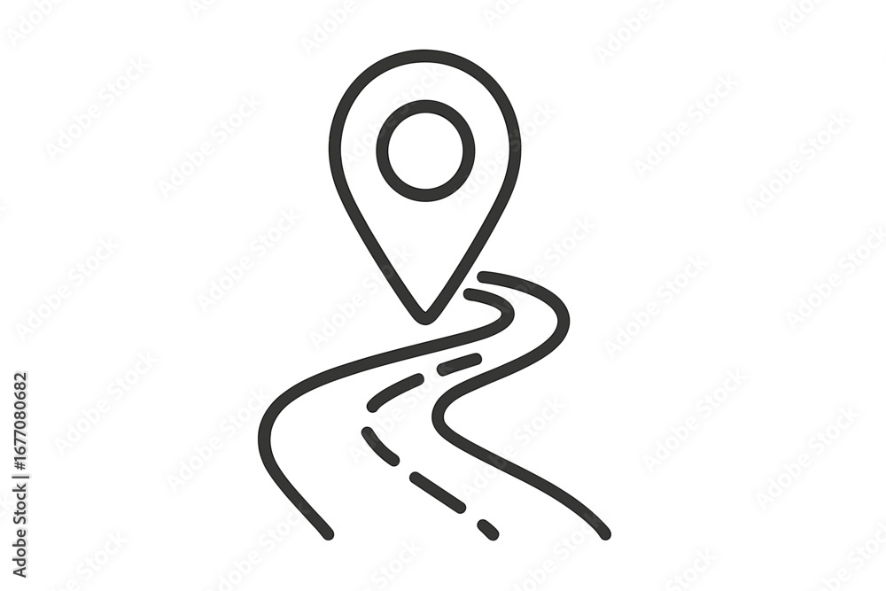 Poster route map with pin pointer. winding road to a destination. location marker icon for gps navigation. 