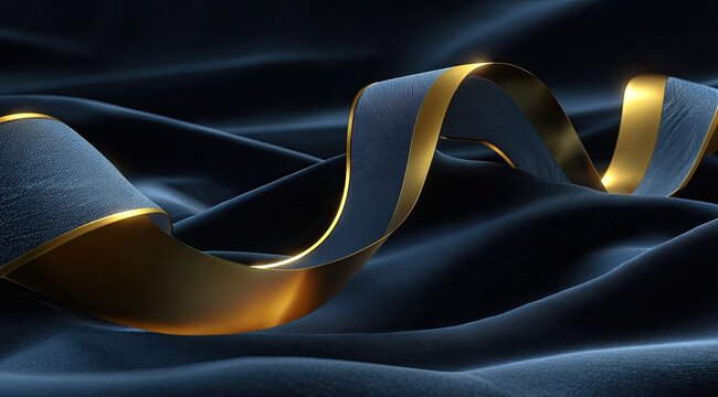 Dark navy blue fabric with a golden ribbon