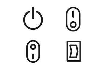 On off switch line icons set. Power button symbol collection. Toggle, start, stop, push, enable, disable. Vector signs for user interface, UI, UX, web, app, electricity.