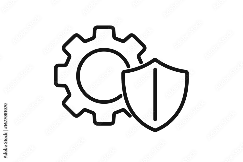Poster gear and shield icon. concept of secure settings, privacy, and data protection. technical support, s