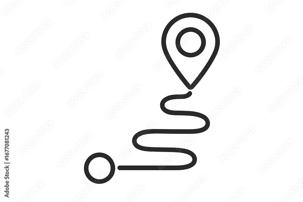 Aufkleber route and map pin icon. location pointer with path from start to destination. gps navigation concept