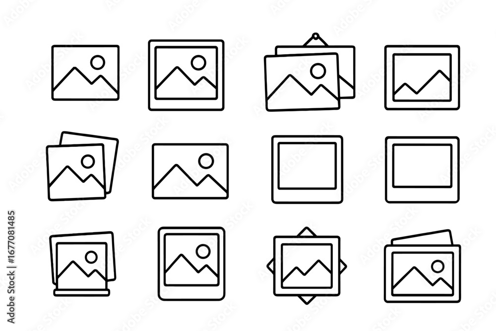 Poster picture line icon pack. image and photo outline symbols for web and graphic design. simple vector ga
