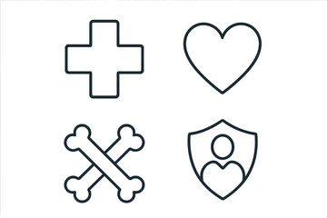 Obraz premium Medical Cross Heart Bones Health Care Outline Icons Collection Minimalistic Linear Pictogram Set for Web Graphic Design Apps Banners Social Media and Healthcare Concepts
