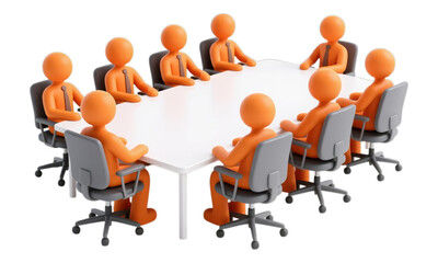 Orange Business Meeting Figures with Transparent Background, 3D Realism Illustration