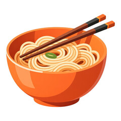 Orange Ceramic Noodle Bowl with Chopsticks, Glossy Illustration on Transparent Background