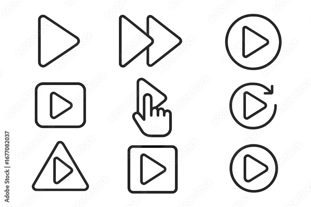 Poster play button icon set. modern outline style symbols for media player interface. vector signs for vide