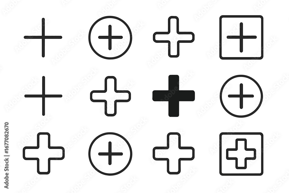 Poster plus sign icon set vector collection. add button and positive symbols for web design, apps, and ui. 