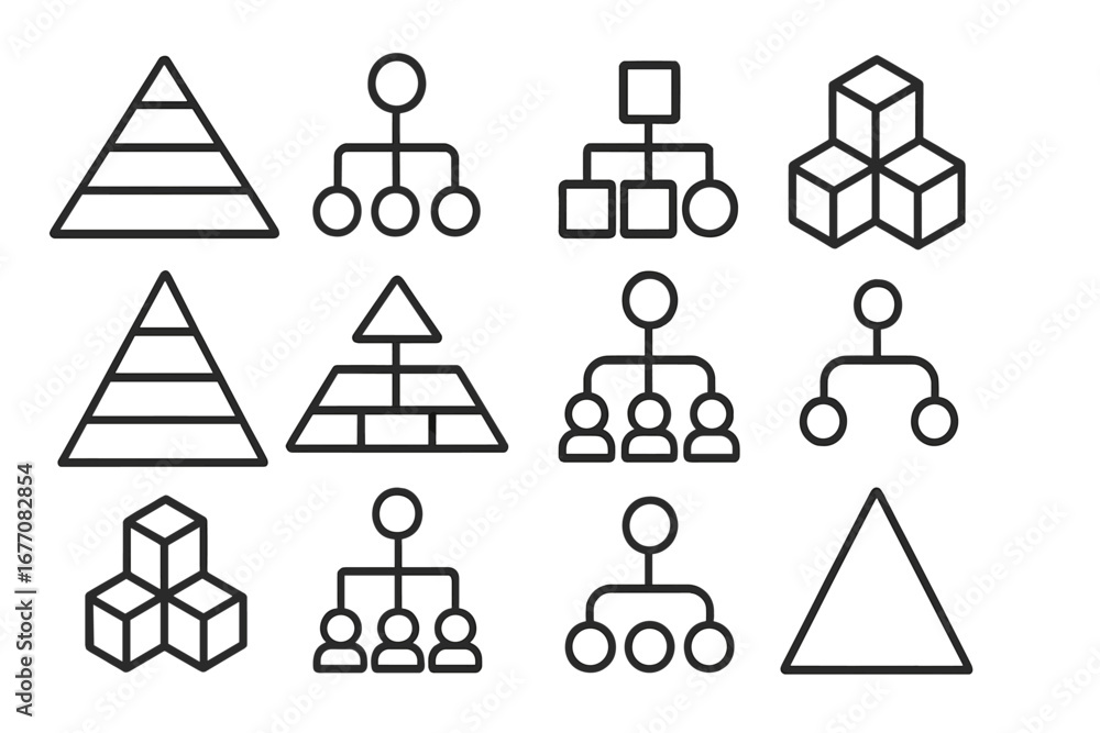 Poster pyramid and hierarchy line icon set. outline symbols for infographics, web design, and apps. vector 