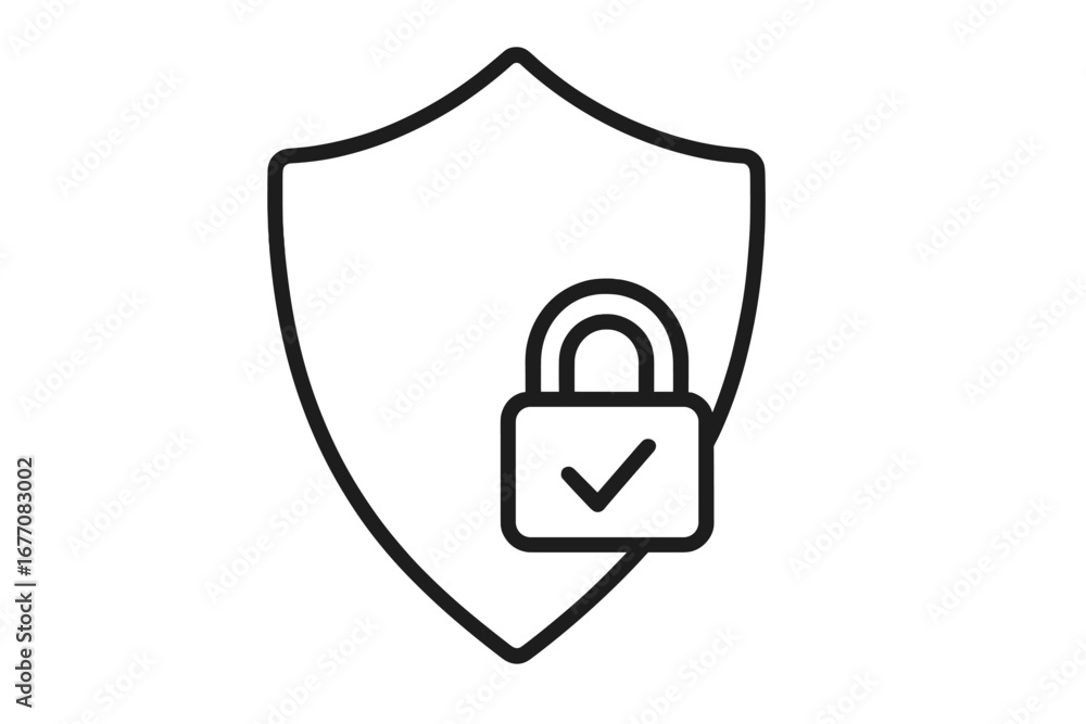 Poster security shield with padlock icon. data protection and internet safety concept. vector outline symbo