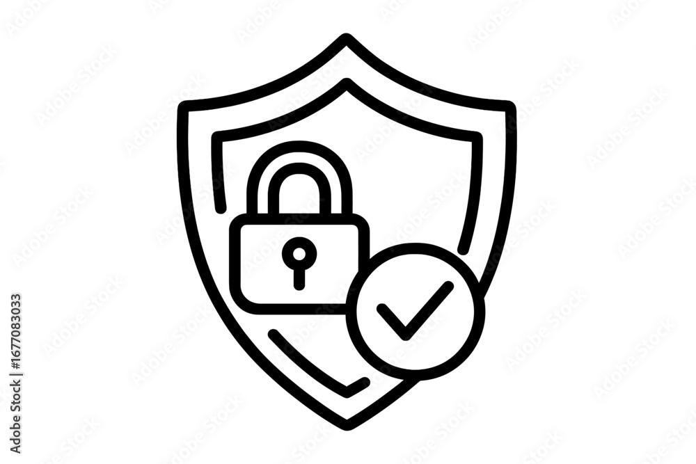 Poster cybersecurity protection icon with shield and padlock. concept of data security, privacy, and secure