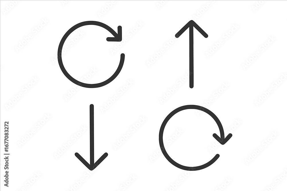 Poster arrow line icon set. up, down, circular refresh and undo arrows. navigation and direction signs for 
