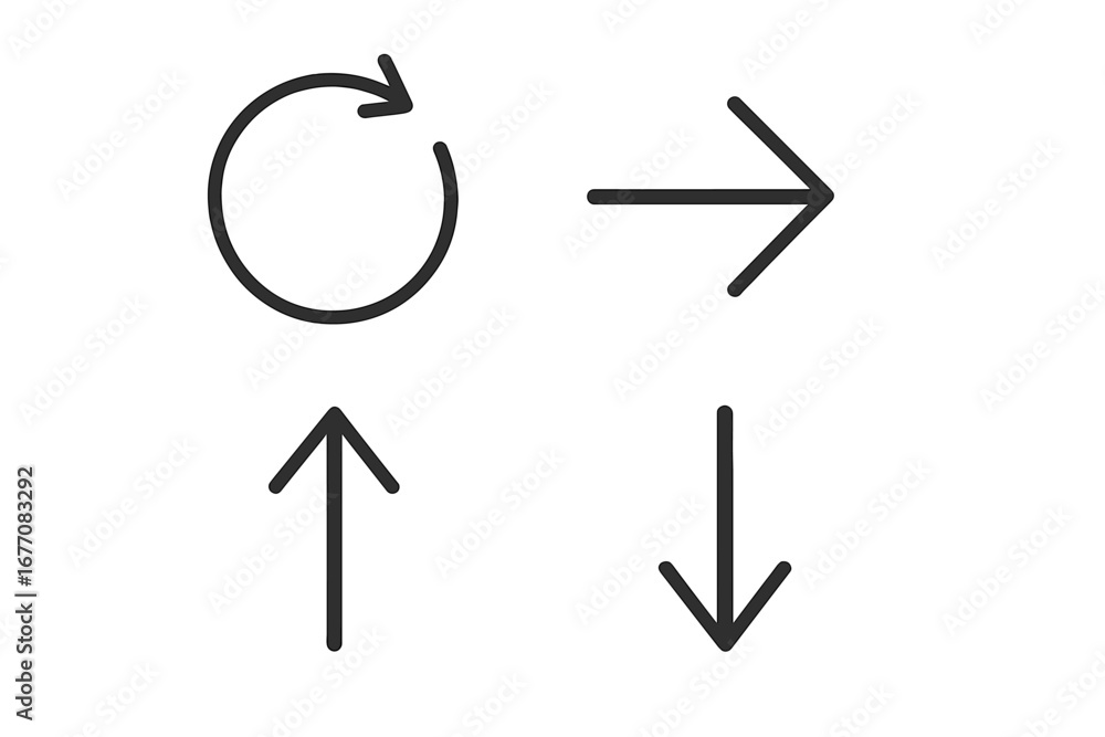 Poster arrow line icon set. up, down, next, forward, refresh, reload. outline signs for direction & navigat