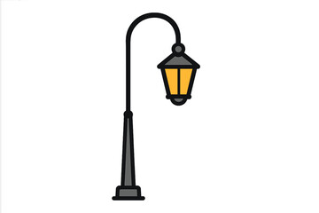 Vintage street lamp post. Classic city light lantern. Retro urban park illumination. Old streetlight pole. Vector icon symbol for web, graphic design, apps, cartoon.