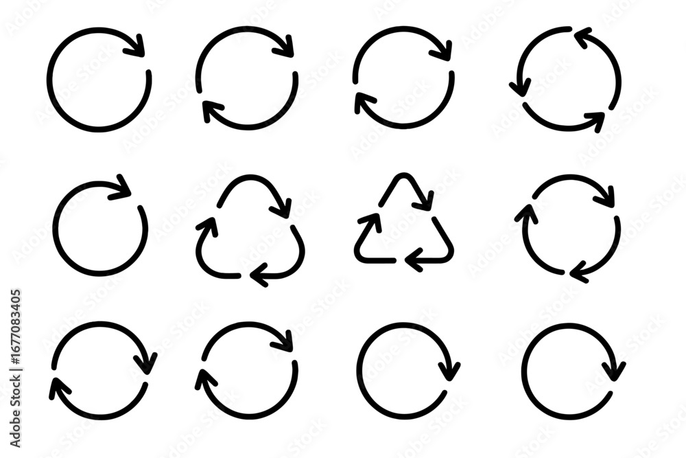 Poster collection of circular arrow line icons. reload, refresh, rotate, and loop symbols. eco-friendly rec