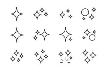 Sparkles and Stars Icon Set with Editable Stroke for Websites, Books, Cards, and Apps, Vector Cartoon Illustrations with Transparent Background, Decorative Shine and Glow Elements