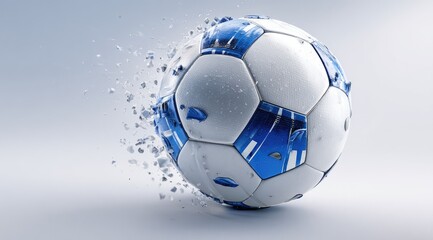 Fototapeta premium A soccer ball explodes, fragments flying