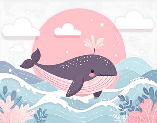 Obraz premium Cute whale in ocean scene (1)