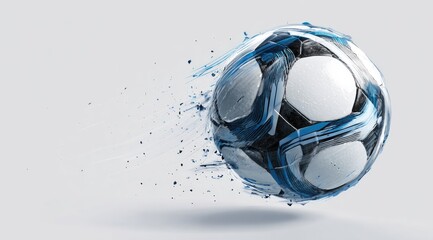 Naklejka premium Soccer ball in motion, dynamic splash effect