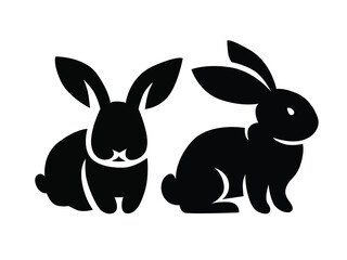 Silhouette of Two Cute Rabbits Vector Illustration