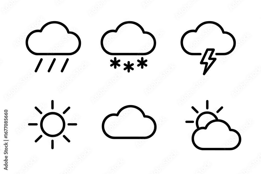 Aufkleber weather line icon set. simple outline pictogram collection for forecast app and web design. contains