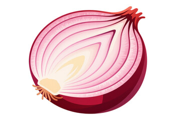 Pink Onion Half Cut with Transparent Background, Watercolor Illustration for Branding