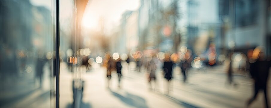 Blurred urban scene with people moving