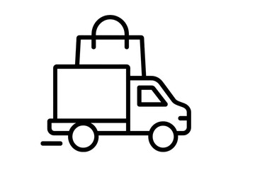 Obraz premium Fast delivery truck with a shopping bag. Online shopping and e-commerce concept. Express shipping, logistics service symbol. Commercial cargo van for order transport pictogram.