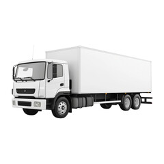 a photorealistic white truck with a white cargo box, against a white isolated background