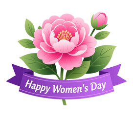 Pink Peony Flower Blooming with Buds on Transparent Background, Watercolor Illustration for Branding