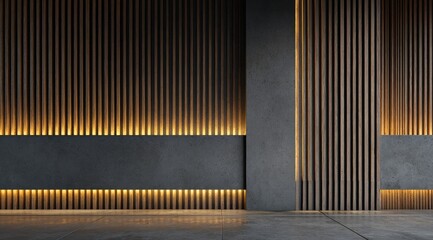 Modern minimalist interior with wood and concrete