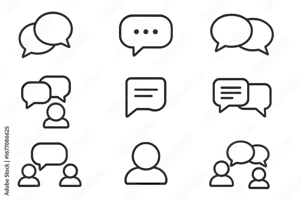Poster speech bubble and communication line icon set. vector symbols for chat, dialogue, message, and conve