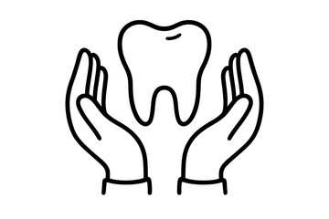 Obraz premium Dental care concept. Tooth protection logo. Hands holding tooth. Oral health and hygiene symbol. Dentistry icon. Medical stomatology sign. Dental insurance metaphor vector.