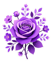 Purple Rose Bouquet with Transparent Background, 3D Realism Graphic for Digital Media