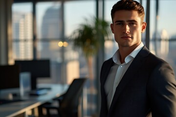 Fototapeta premium Male executive standing by office window